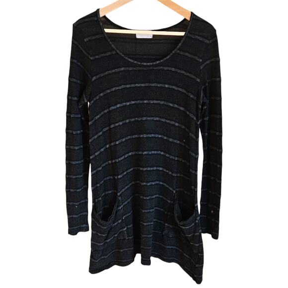 Allen Allen Black Striped Long Sleeve Tunic Shirt Dress Women's Small - Picture 1 of 6